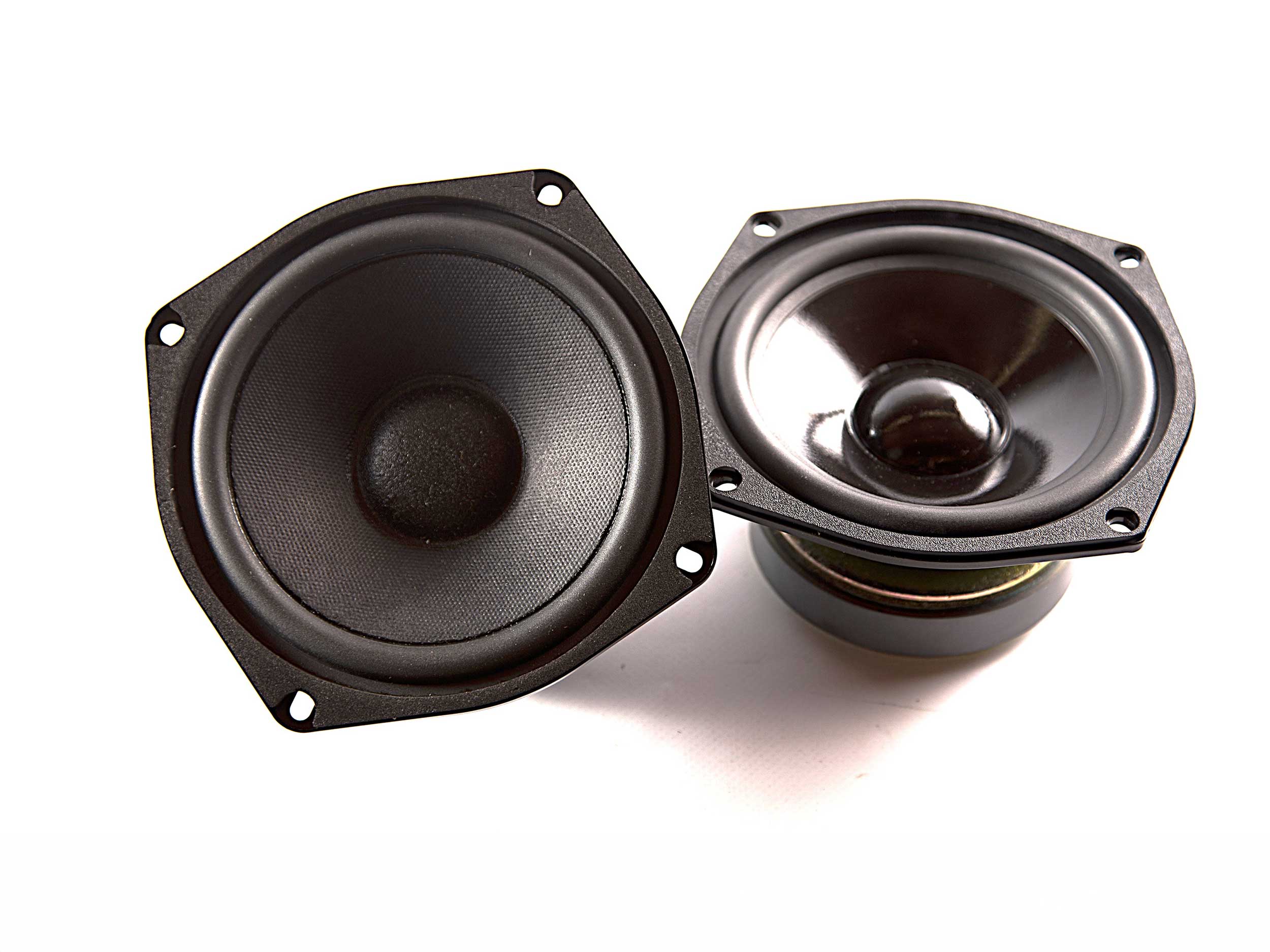 Close up of full and mid range speakers.